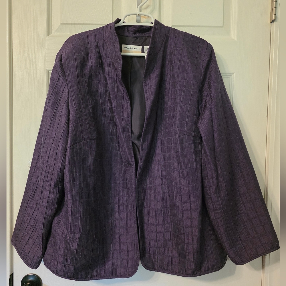 Alfred Dunner Purple Collarless Textured Blazer